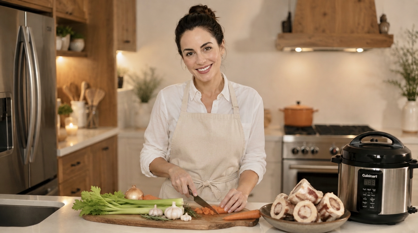 Bruna, fundadora do Nobre Caldo de Ossos, na cozinha